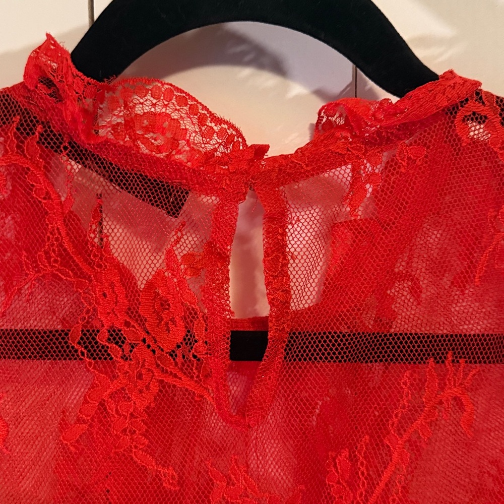Sugarlips Vibrant Red Lace Blouse - Picture 6 of 9